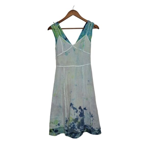 French Connection Women's Dress #714AW Midi Daisy Lace V-Neck Size 4 Blue+Green - Picture 5 of 16